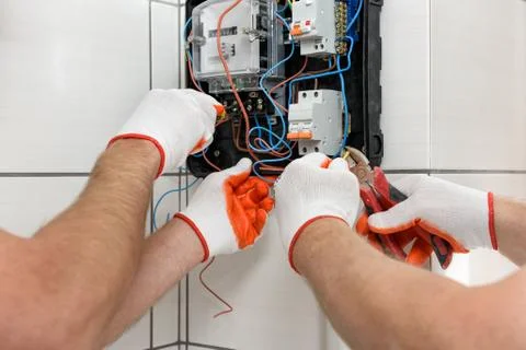 Electrical work indoors. Stock Photos