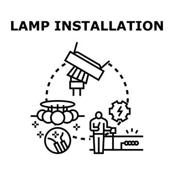 Electrical work installing light fixtures with a worker Stock Illustration