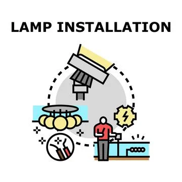 Electrical work installing light fixtures with a worker Stock Illustration