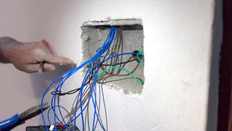 Electrical work in newly constructed house Stock Footage 320214983