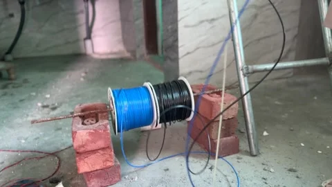Electrical work in newly constructed house Stock Footage 320216324