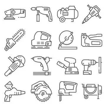 Electrical work tools vector grey icons set Stock Illustration