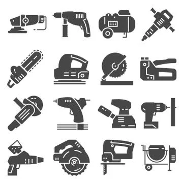 Electrical work tools vector icons set Stock Illustration