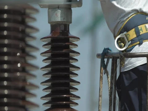 Electrical worker on substation Stock Footage 81081074