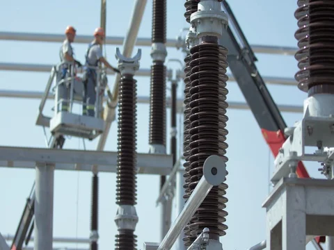 Electrical worker on substation Stock Footage 81081805