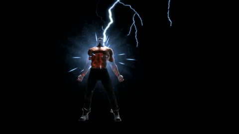 Electrically Charged Strong Man with Black Background Video stock 148358275