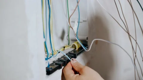 An electrician assembles an electrical panel in an apartment. Stock Footage 149125198