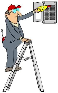 Electrician checking breakers Stock Illustration
