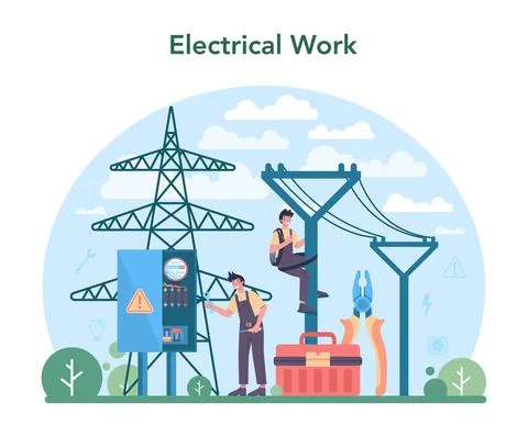 Electrician concept. Electricity works service worker in the uniform Stock Illustration