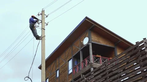 The electrician connects the lighting cable. Stock Footage 154752231
