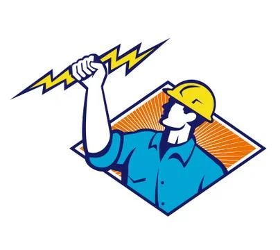 Electrician construction worker retro Stock Illustration