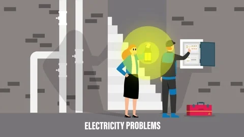 Electrician Fixing Fuse Box in Dark Basement with Woman Holding Lantern Dur.. Stock Footage 337945012
