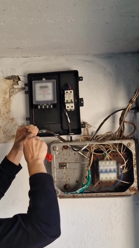 Electrician hands stripping electrical wire Stock Footage 318362201