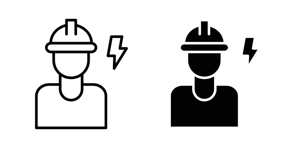 Electrician icon linear versions pack on white background Stock Illustration