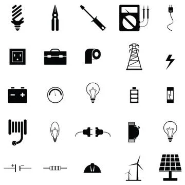 Electrician icon set Stock Illustration