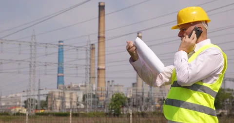 Electrician Inspector Checking Plans Details Energetic Infrastructure Industry Stock Footage 55363715