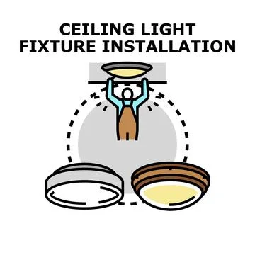 Electrician installing ceiling light fixture vector illustration Stock Illustration