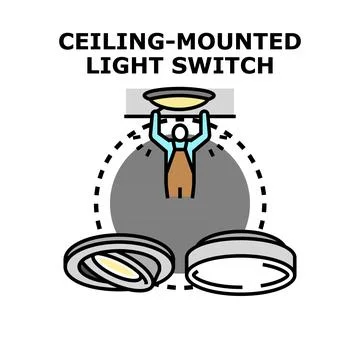 Electrician installing ceiling light fixture during home renovation Stock Illustration