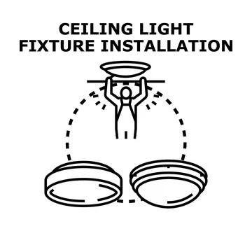 Electrician installing ceiling light fixture vector illustration Stock Illustration