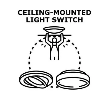Electrician installing ceiling light fixture during home renovation Stock Illustration