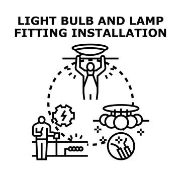 Electrician installing light bulb fitting and wiring service Stock Illustration