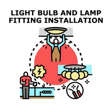 Electrician installing light bulb fitting and wiring service Stock Illustration