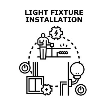 Electrician installing light fixture service concept Stock Illustration