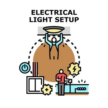 Electrician installing light setup system with power switch Stock Illustration