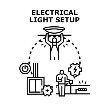 Electrician installing light setup system with power switch Stock Illustration
