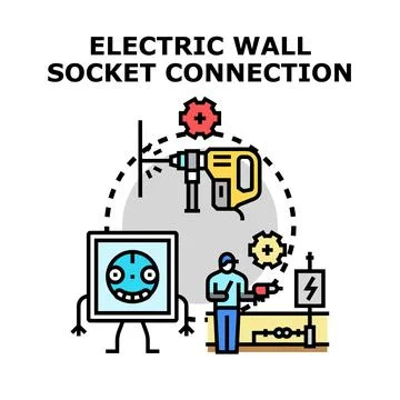 Electrician installing wall socket connection system Stock Illustration