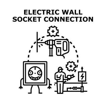 Electrician installing wall socket connection system Stock Illustration