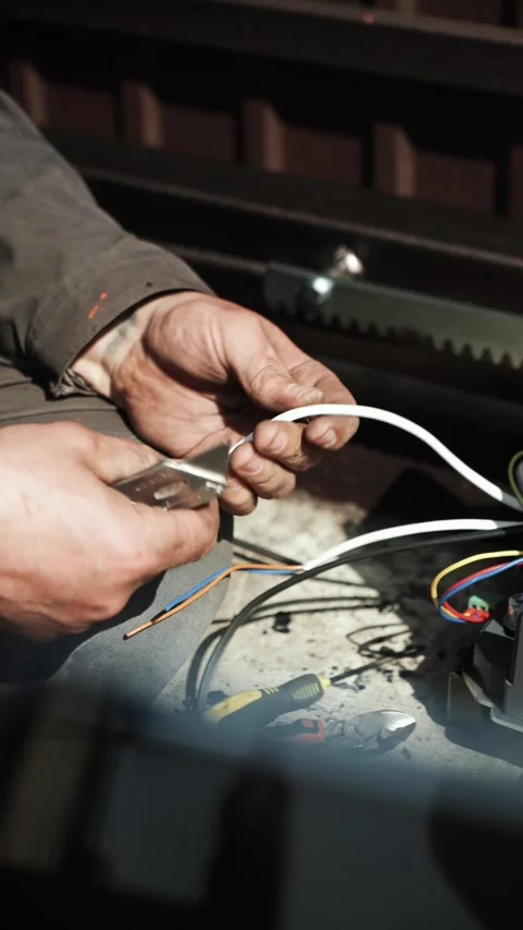 Electrician installs wiring using Connectors for connecting wires Stock Footage 274530348