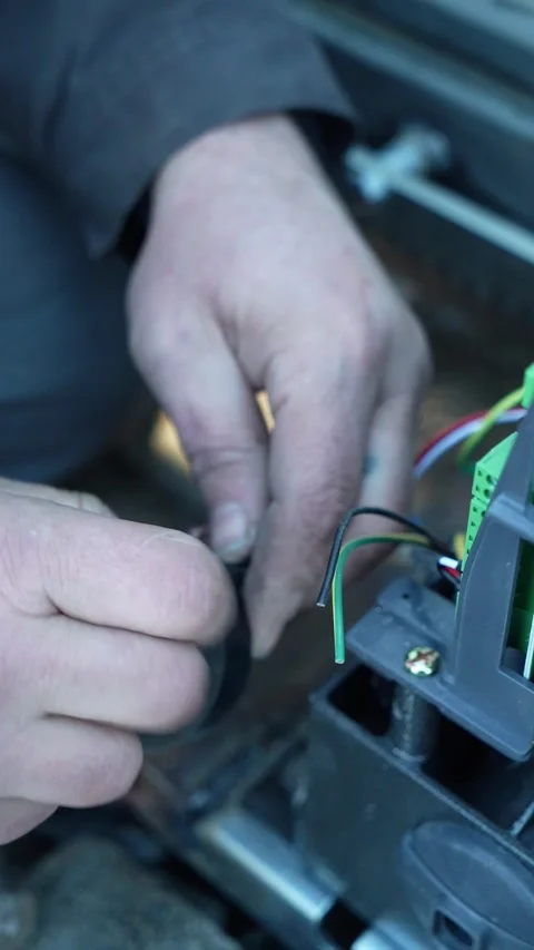 Electrician isolates the electrical wire with protective tape Stock Footage 263323287