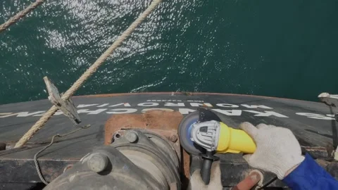 Electrician Maintenance on Navigational Light Stock Footage 222284143