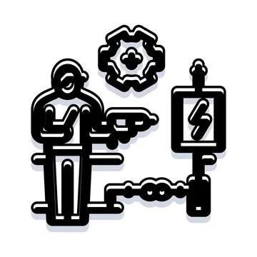 Electrician performing electrical maintenance work icon Stock Illustration
