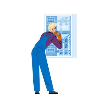 Electrician performing electrical panel maintenance and repair 스톡 일러스트