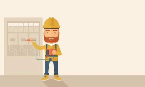 Electrician repairing an electrical panel 스톡 일러스트