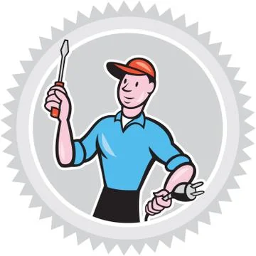 Electrician screwdriver plug rosette cartoon Illustrazione stock