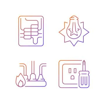 Electrician service gradient linear vector icons set Illustrazione stock
