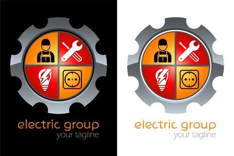 Electrician, socket, lightbulb, tool - logo design Stock Illustration