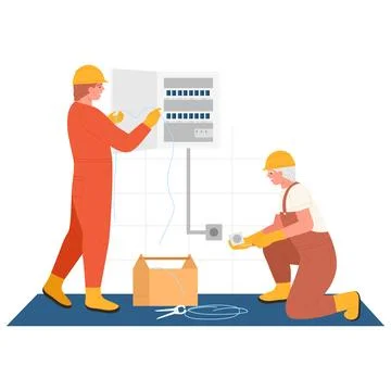 Electrician team testing electricity Stock Illustration