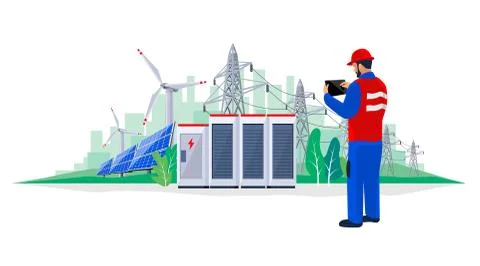 Electrician technician engineer diagnostics electricity power supply grid tra Stock Illustration