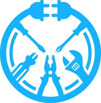 Electrician Tools Circle Icon: Screwdriver, Pliers, Wrench, Plugs, Blue Vecto Stock-Illustration