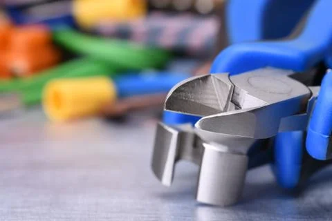 Electrician tools on table close-up Stock Photos