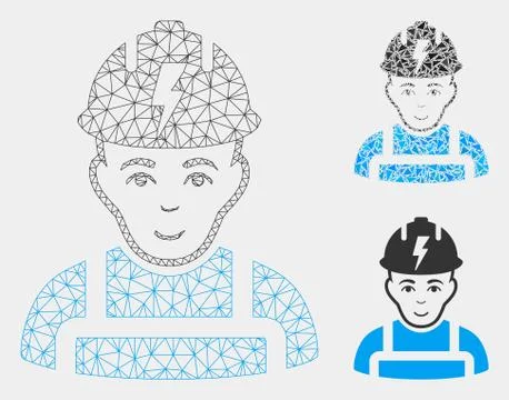 Electrician Vector Mesh Network Model and Triangle Mosaic Icon Stock Illustration