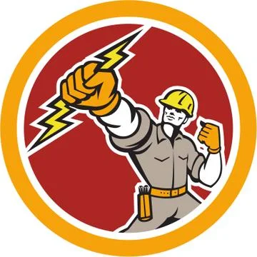 Electrician wielding lightning bolt circle retro Stock Illustration