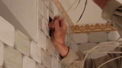 Electrician work installation of new wall Stock Footage 58200134