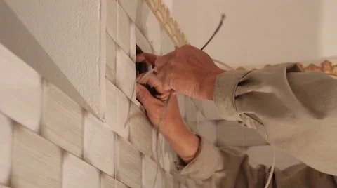 Electrician work installation of new wall Stock Footage 58201522