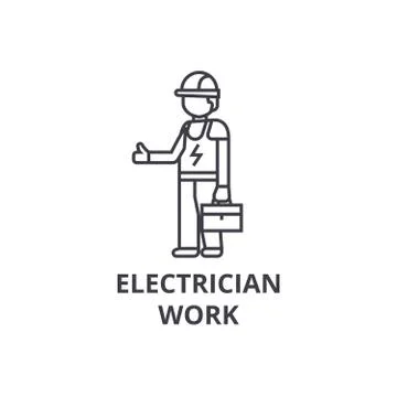 Electrician work vector line icon, sign, illustration on background, editable Stock Illustration