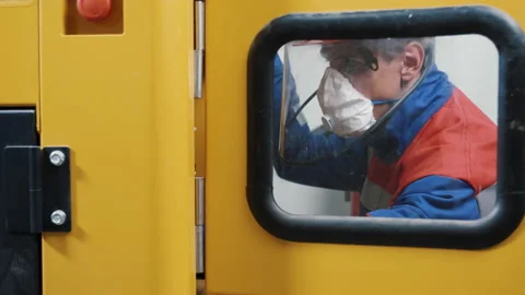 Electrician worker is checking equipment, mechanic engineer maintains machine. Stock Footage 143030975